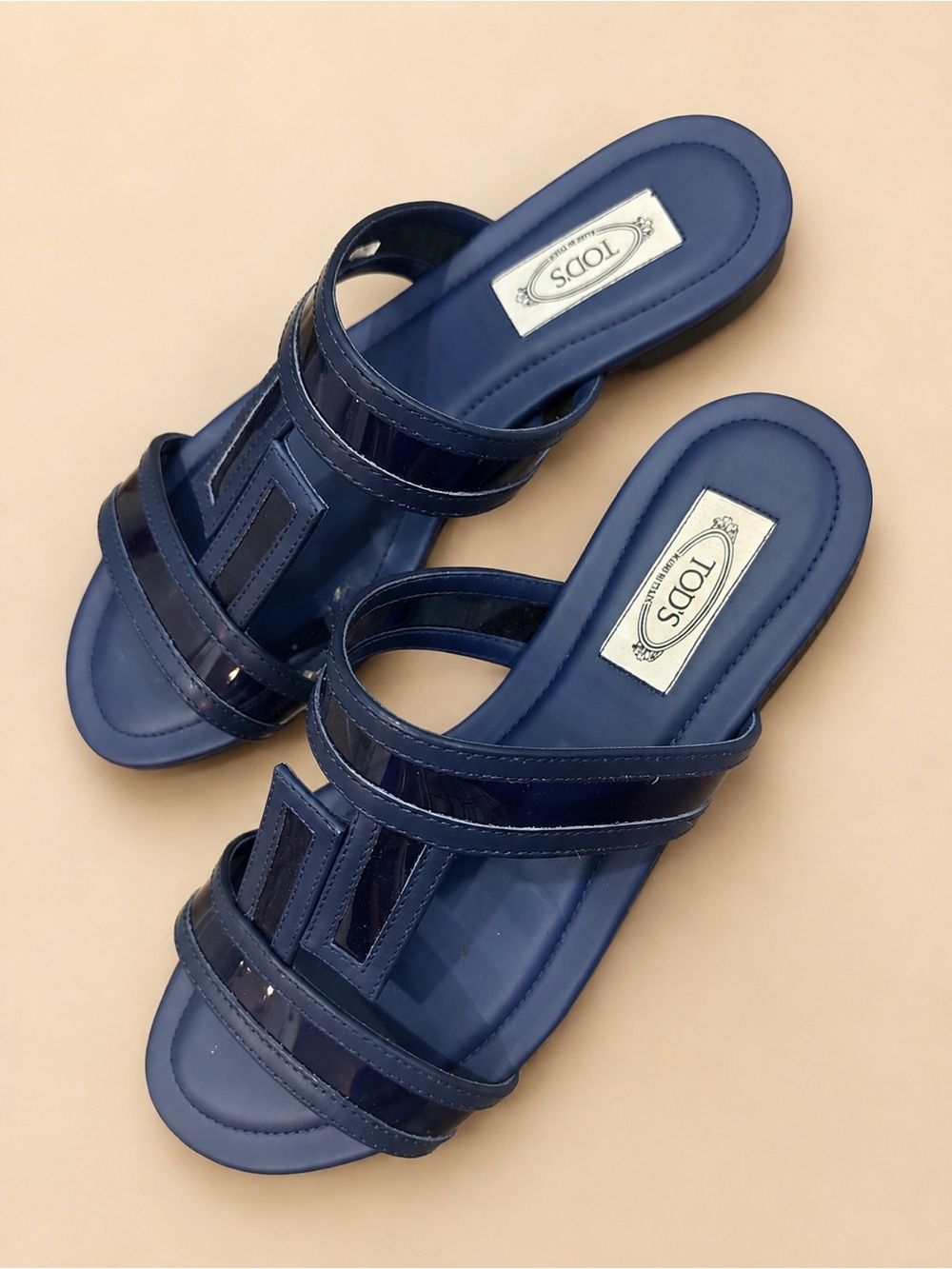 Tod's Navy Patent & Leather Slide Sandals